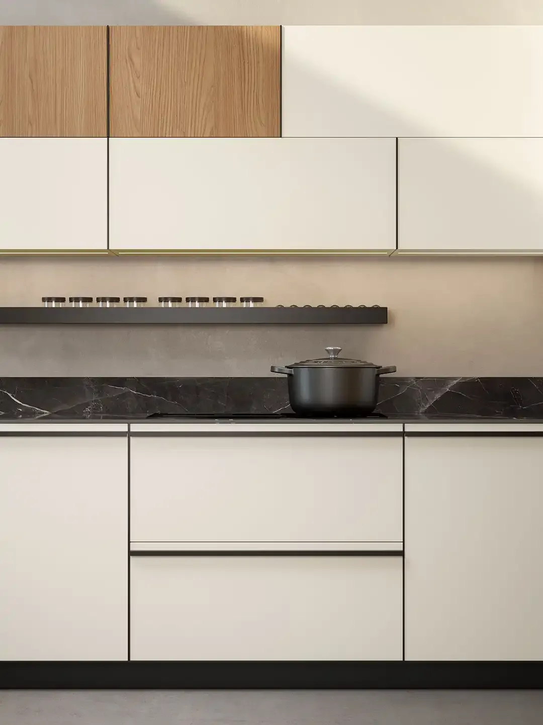 System Portrait 02 — détail des façades et du plan — Armony Cucine, visuel de marque, sans lien avec un chantier LJ