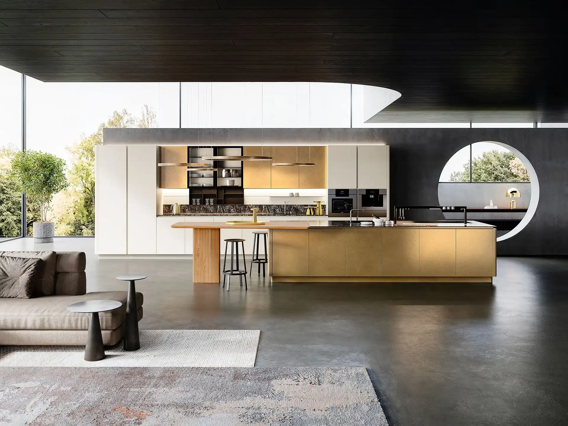 Yota Portrait 06 — îlot en ambiance architecturale — Armony Cucine, visuel de marque, sans lien avec un chantier LJ
