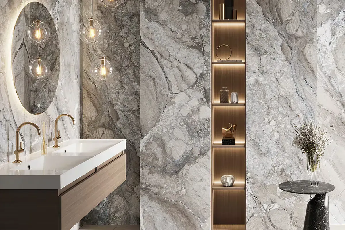 Salle de bains Alluslate Bericcio Gris — Porcelanosa, visuel de marque, sans lien avec un chantier LJ