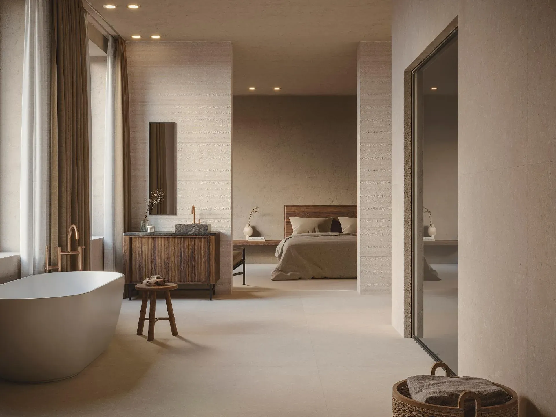 Coral Caliza, ambiance — Porcelanosa, visuel de marque, sans lien avec un chantier LJ
